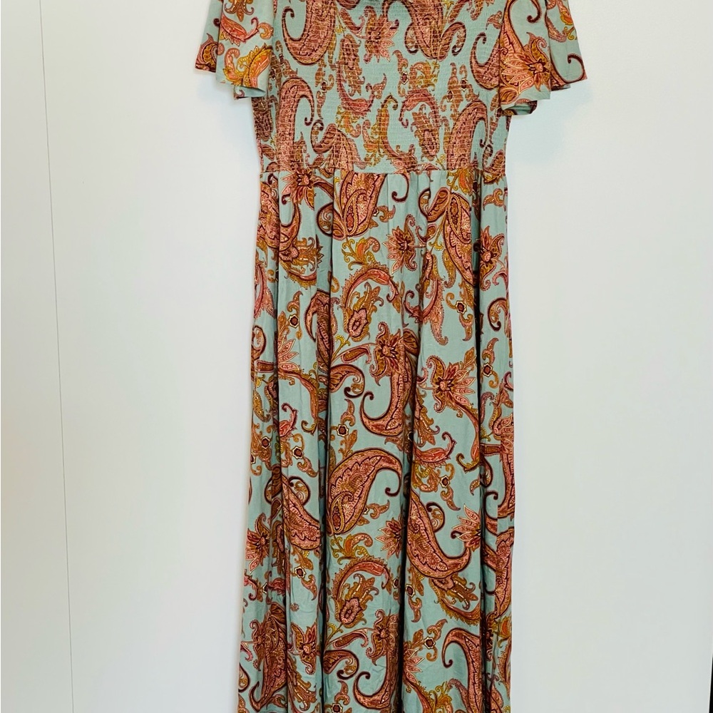 DownEast Paisley Maxi Dress in Orange and Blue